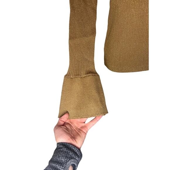 LOFT Shimmer Ribbed Sweetheart Neck Flare Sleeve Sweater Size Medium Office - Picture 3 of 6